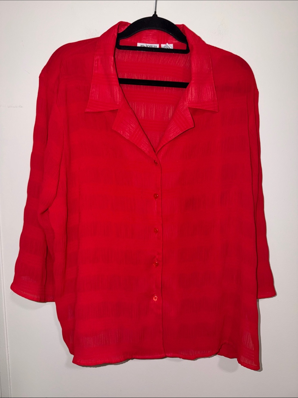 Apparenza Vibrant Red Sheer Button-Down Blouse